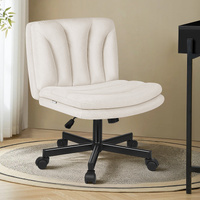 ALFORDSON Armless Office Desk Chair Mid Back Wide Seat w/ Wheels Fabric Beige