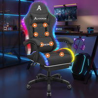 ALFORDSON Gaming Chair Office Massage 12 RGB LED Computer Seat Fabric Dark Grey