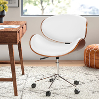 ALFORDSON Wooden Office Chair Computer Chairs Home Seat PU Leather White