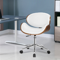 ALFORDSON Wooden Office Chair Computer Chairs Bentwood Seat Leather White [Pre-order, Send by 04/10]