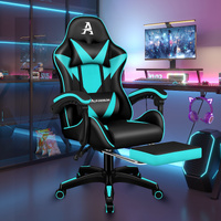 ALFORDSON Gaming Office Chair Massage Computer Footrest Leather Black & Cyan