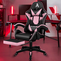ALFORDSON Gaming Office Chair Massage Computer Footrest Leather Black & Pink