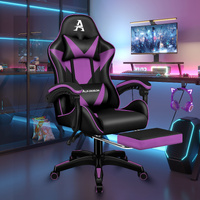 ALFORDSON Gaming Office Chair Massage Computer Footrest Leather Black & Purple