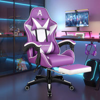 ALFORDSON Gaming Office Chair Massage Computer Footrest Leather Purple & White