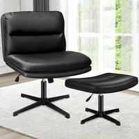 ALFORDSON Office Chair Computer Cross-legged Seat Work Ottoman PU Leather Black