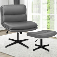 ALFORDSON Office Chair Computer Cross-legged Seat Work Ottoman PU Leather Grey