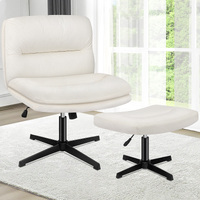 ALFORDSON Office Chair Computer Seat Cross-legged Work Ottoman Velvet Beige