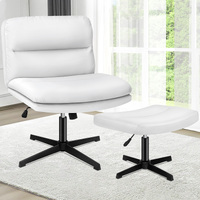 ALFORDSON Office Chair Computer Cross-legged Seat Work Ottoman PU Leather White