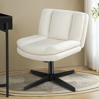 ALFORDSON Armless Office Desk Chair Mid Back Wide Seat Boucle White