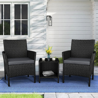 ALFORDSON Outdoor Furniture 3PCS Wicker Bistro Set Patio Chairs Table Black