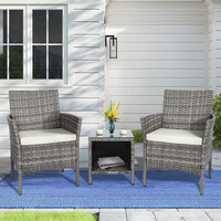 ALFORDSON Outdoor Furniture 3PCS Wicker Bistro Set Patio Chairs Table Grey