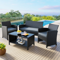 ALFORDSON Outdoor Furniture 4PCS Patio Wicker Set Black