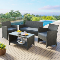 ALFORDSON Outdoor Furniture 4PCS Garden Patio Chairs Table Set Wicker Dark Grey
