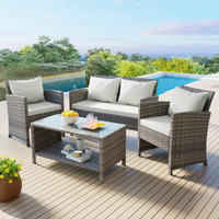 ALFORDSON Outdoor Furniture 4PCS Patio Wicker Set Grey