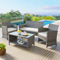 ALFORDSON Outdoor Furniture 4PCS Garden Patio Chairs Table Set Wicker Grey