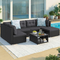 ALFORDSON 6 Seater Outdoor Lounge Setting 7PCS Sofa Set Furniture Patio Black