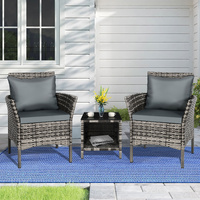 ALFORDSON Outdoor Furniture 3PCS Wicker Bistro Set Patio Chairs Table Mixed Grey