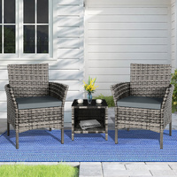 ALFORDSON Outdoor Furniture 3PCS Wicker Bistro Set Patio Chairs Table Mixed Grey