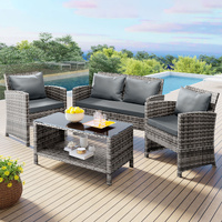 ALFORDSON Outdoor Furniture 4PCS Garden Patio Chairs Table Set Wicker Mixed Grey