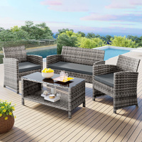 ALFORDSON Outdoor Furniture 4PCS Garden Patio Chairs Table Set Wicker Mixed Grey