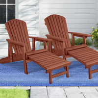 ALFORDSON 2x Outdoor Chairs Wooden Adirondack w/ Ottoman Patio Beach Garden Brown