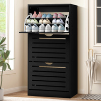ALFORDSON Shoe Cabinet Organiser Storage Rack Flip Drawers 45 Pairs Black
