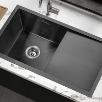 ALFORDSON Kitchen Sink Stainless Steel Drop in Flush Under Mount 870X450MM Black