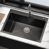 ALFORDSON Kitchen Sink Stainless Steel Drop in Flush Under Mount 680X450MM Black