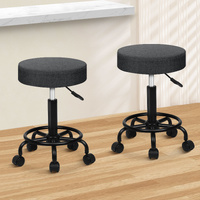 ALFORDSON 2x Salon Stool Round Swivel Barber Hair Dress Chair Dark Grey Fabric