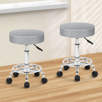 ALFORDSON 2x Salon Stool Round Swivel Barber Hair Dress Chair Light Grey Fabric