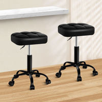 ALFORDSON 2x Salon Stool Square Swivel Barber Hair Chair Gas Lift All Black
