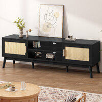 ALFORDSON Entertainment Unit TV Cabinet Stand 160cm Rattan Black
