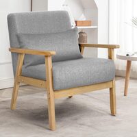 ALFORDSON Wooden Armchair Lounge Accent Chair Fabric Light Grey