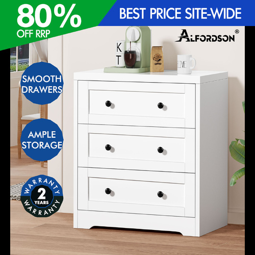 ALFORDSON Chest of Drawers 3 Drawer Storage Cabinet Bedside Table Hamptons White