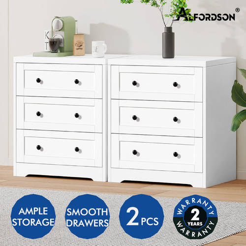 ALFORDSON Chest of Drawers 3 Drawer Storage Cabinet Bedside Table Hamptons White [Colour: White]