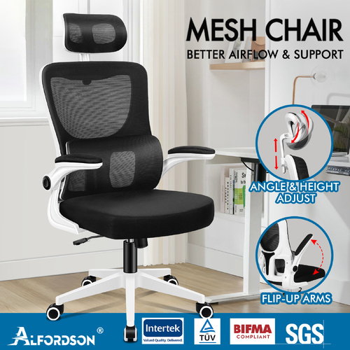 ALFORDSON Mesh Office Chair Executive Computer Fabric Seat Study Work Gaming [Model/ Colour: Nyles - Black & White]
