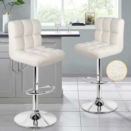 ALFORDSON 2x Bar Stools Ralph Kitchen Swivel Chair Boucle Gas Lift White