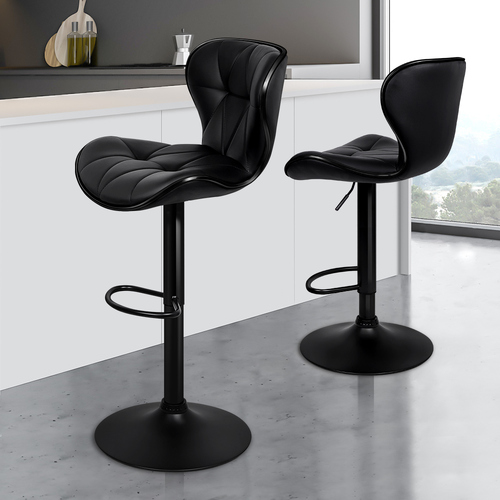 ALFORDSON 2x Bar Stools Luna Kitchen Swivel chair Leather Gas lift BLACK