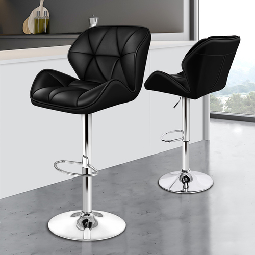 ALFORDSON 2x Bar Stools Willa Kitchen Gas Lift Swivel Chair Leather BLACK