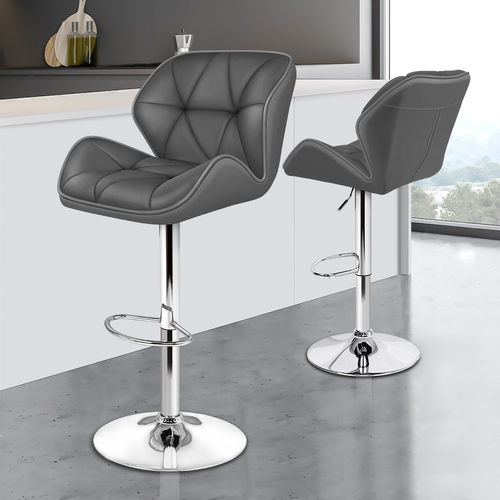 ALFORDSON 2x Bar Stools Willa Kitchen Gas Lift Swivel Chair Leather GREY
