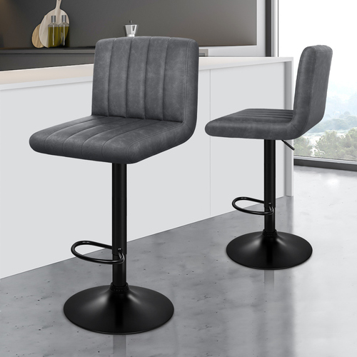 ALFORDSON 2x Bar Stools Macias Kitchen Swivel Chair Leather Gas Lift GREY