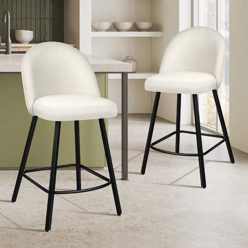 ALFORDSON 2x Bar Stools 66cm Kitchen Counter Velvet Vintage Dining Chairs White