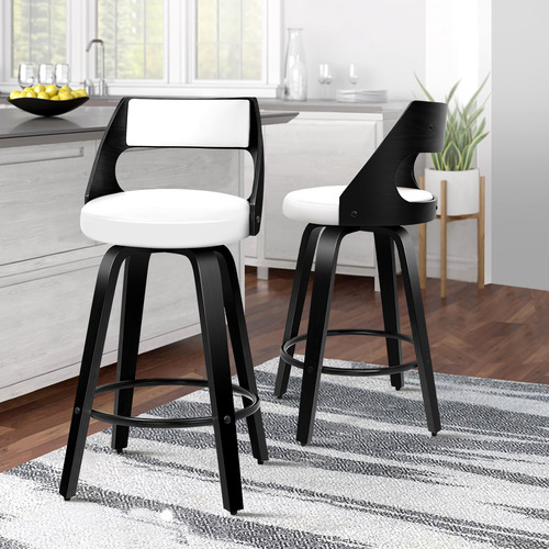 ALFORDSON 2x Swivel Bar Stools Eden Kitchen Wooden Dining Chair BLACK WHITE [Pre-order, Send by 11/10]