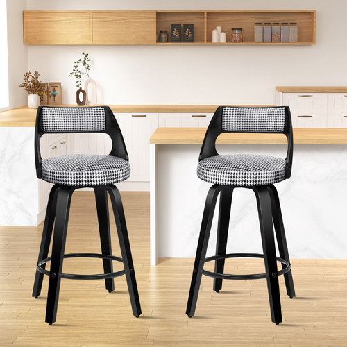 ALFORDSON 2x Swivel Bar Stools 65cm Houndstooth Kitchen Dining Chair Black