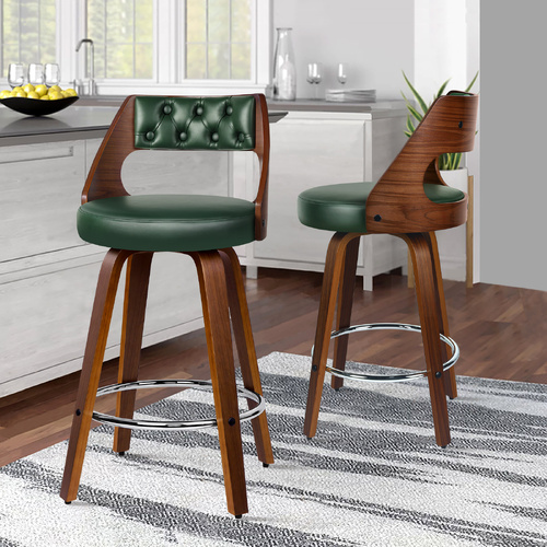 ALFORDSON 2x Swivel Bar Stools 65cm Eden Kitchen Wooden Dining Chair Green