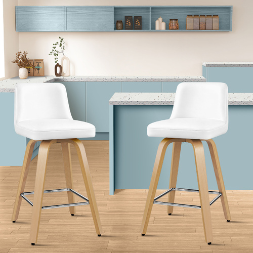 ALFORDSON 2x Swivel Bar Stools Bailey Kitchen Wooden Dining Chair Wooden White