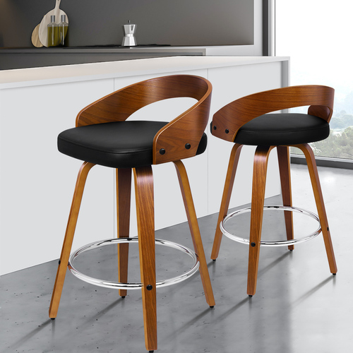 ALFORDSON 2x Swivel Bar Stools Caden Kitchen Wooden Dining Chair BLACK