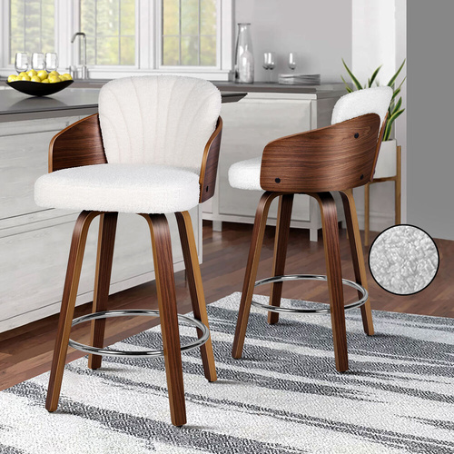 ALFORDSON 2x Swivel Bar Stools Alice Kitchen Wooden Dining Chair Boucle White