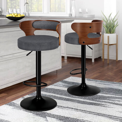 ALFORDSON 2x Bar Stool Kitchen Swivel Chair Wooden Linen Fabric Ramiro Grey