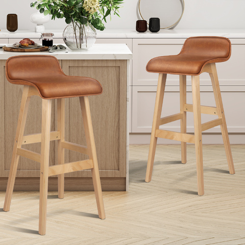 ALFORDSON 2x Wooden Bar Stools 74cm Kitchen Dining Chair Leather Samuel Brown